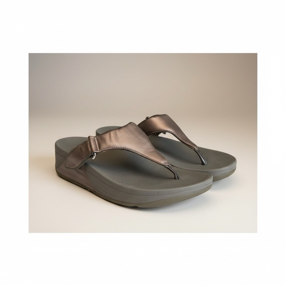 FitFlop Lulu Adjustable Leather Toe Post Sandals Size 6 Bronze Comfort Ergonomic